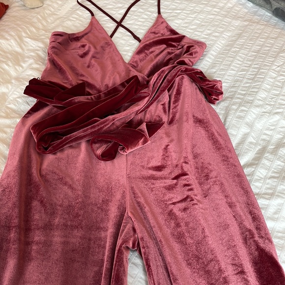 Express Wine Red Velour Pantsuit - Picture 3 of 5